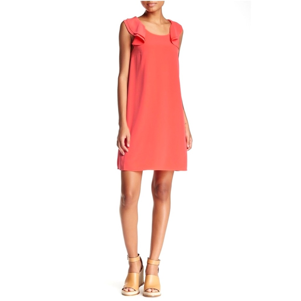 CECE BY CYNTHIA STEFFE Delilah Ruffle Straps A Line Shift Mini Dress Orange Sz L